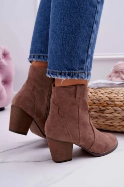 Botki Damskie Na Słupku Kowbojki Khaki Nutriso