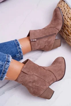 Botki Damskie Na Słupku Kowbojki Khaki Nutriso