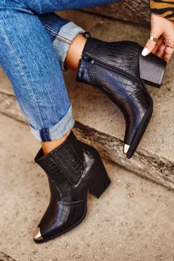 Botki Damskie Na Słupku Kowbojki Czarne Atticus