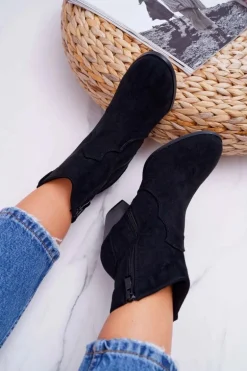 Botki Damskie Na Słupku Kowbojki Czarne Nutriso