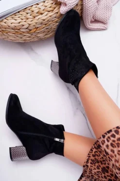 Botki Damskie Na Słupku Kryształki Czarne Homesa