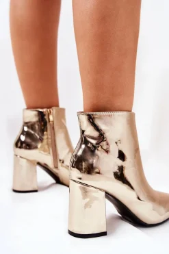 Botki Damskie Na Słupku Lustrzane Złote Ferty