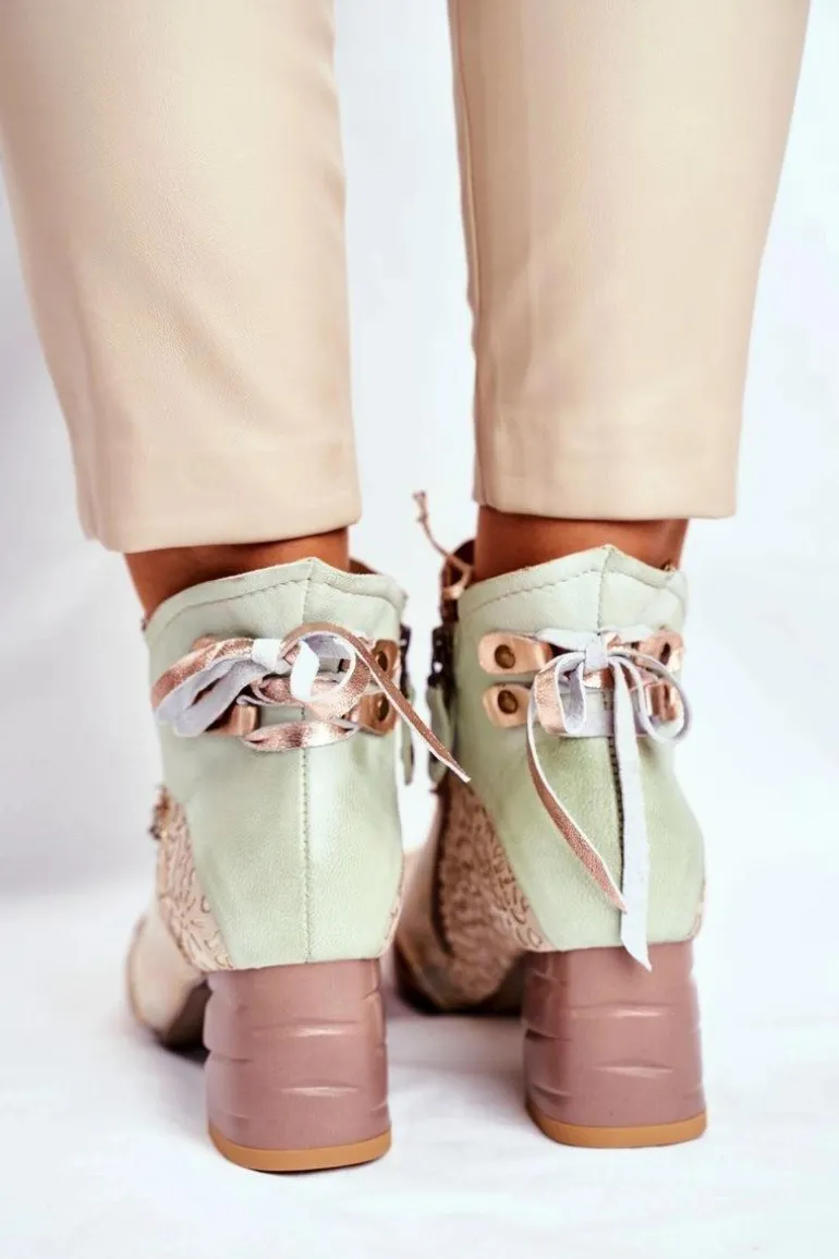 Botki Damskie Na Słupku Maciejka Beżowe 03410-04