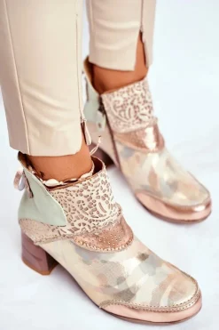 Botki Damskie Na Słupku Maciejka Beżowe 03410-04