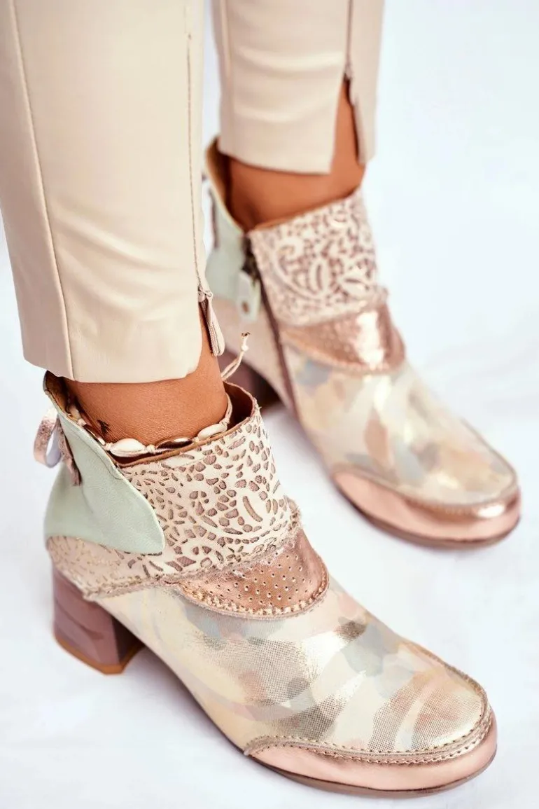 Botki Damskie Na Słupku Maciejka Beżowe 03410-04