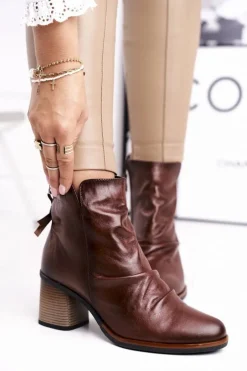 Botki Damskie Na Słupku Maciejka Brązowe 04757-02