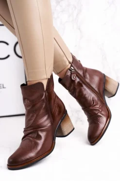 Botki Damskie Na Słupku Maciejka Brązowe 04757-02