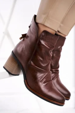 Botki Damskie Na Słupku Maciejka Brązowe 04757-02