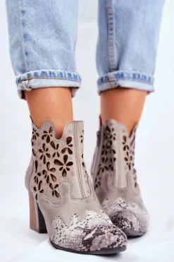 Botki Damskie Na Słupku Maciejka Wiosenne Popielate 04369-13