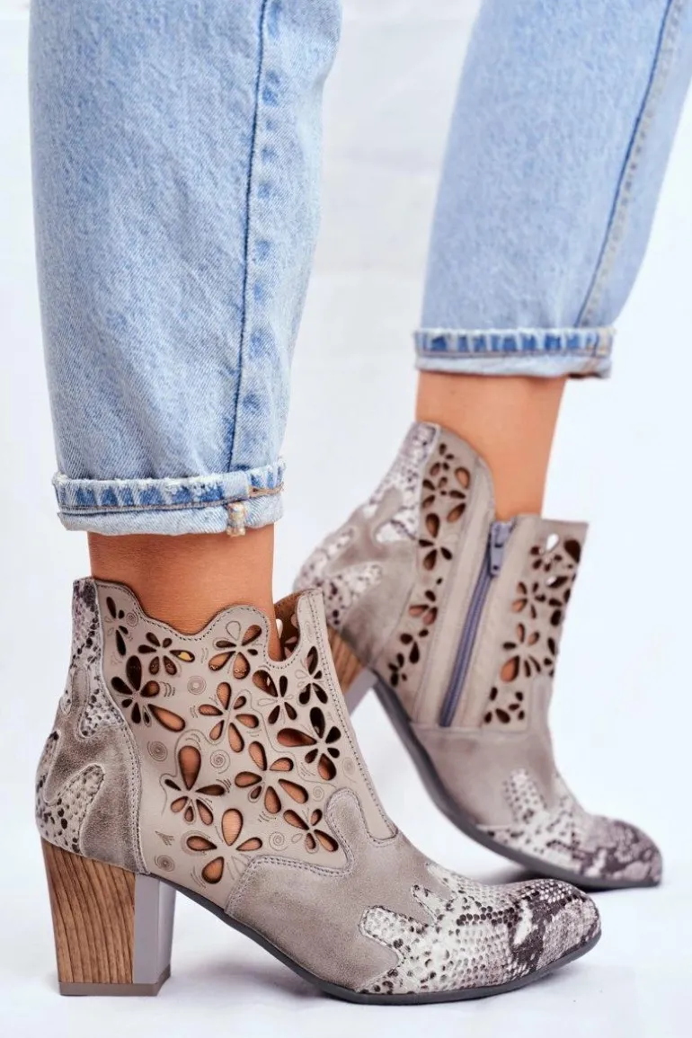 Botki Damskie Na Słupku Maciejka Wiosenne Popielate 04369-13