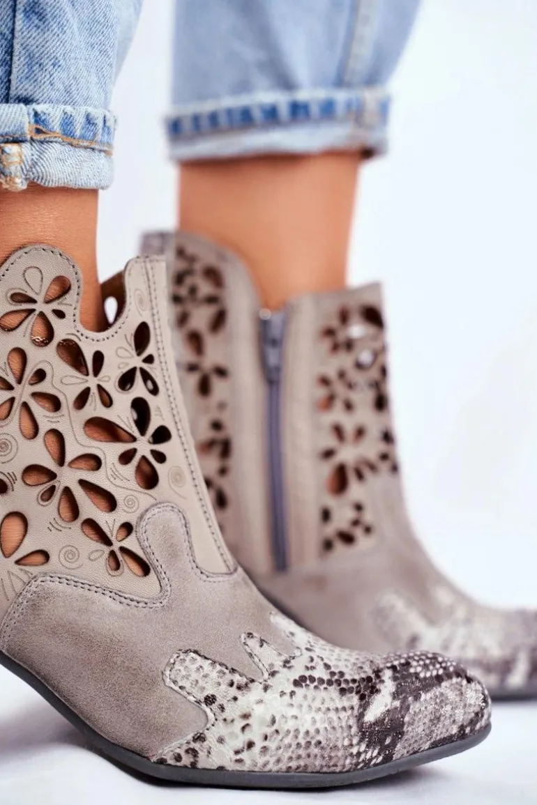 Botki Damskie Na Słupku Maciejka Wiosenne Popielate 04369-13