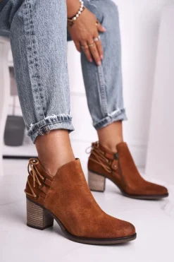 Botki Damskie Na Słupku Maciejka Skóra Rude 04812-29