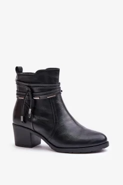 Botki Damskie Na Słupku Ocieplane Czarne Lobina