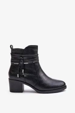 Botki Damskie Na Słupku Ocieplane Czarne Lobina