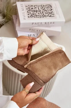 Botki Damskie Na Słupku Ocieplane Eko Zamszowe Beżowe Arkesia