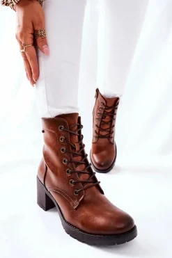 Botki Damskie Na Słupku Ocieplane Camel Dunaff