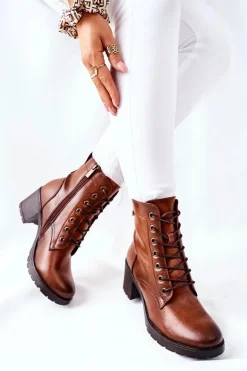 Botki Damskie Na Słupku Ocieplane Camel Dunaff