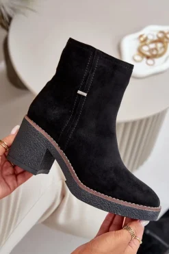 Botki Damskie Na Słupku Ocieplane Eko Zamszowe Czarne Arkesia