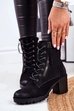 Botki Damskie Na Słupku Ocieplane Czarne Vimen