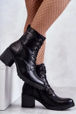 Botki Damskie Na Słupku Ocieplane Czarne Dunaff