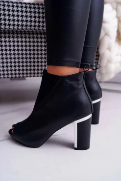 Botki Damskie na Słupku Odkryte Palce Wsuwane Czarne Germen