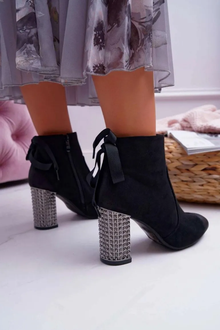 Botki Damskie Na Słupku Rock Suwak Czarne Stein