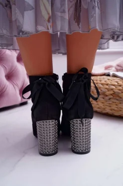 Botki Damskie Na Słupku Rock Suwak Czarne Stein