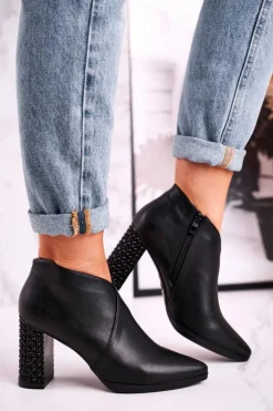 Botki damskie na słupku Sergio Leone czarne BT497
