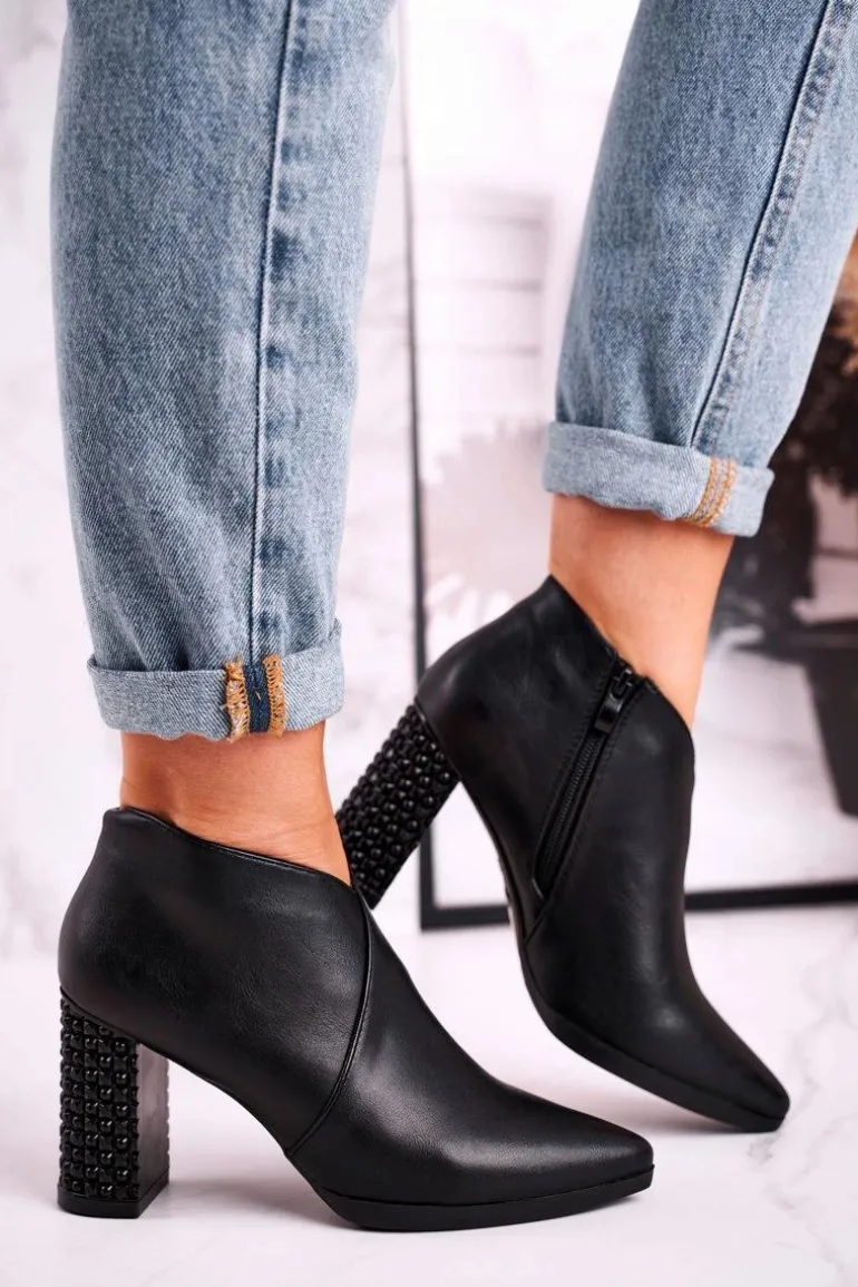 Botki damskie na słupku Sergio Leone czarne BT497