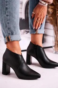 Botki damskie na słupku Sergio Leone czarne BT497