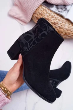 Botki Damskie Na Słupku Sergio Leone Czarne BT521