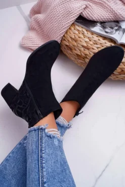 Botki Damskie Na Słupku Sergio Leone Czarne BT521