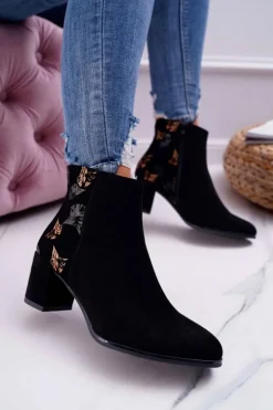 Botki Damskie Na Słupku Sergio Leone Czarne Beż BT521