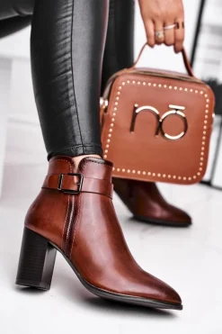 Botki Damskie Na Słupku Sergio Leone Brązowe BT509