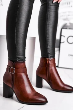 Botki Damskie Na Słupku Sergio Leone Brązowe BT509