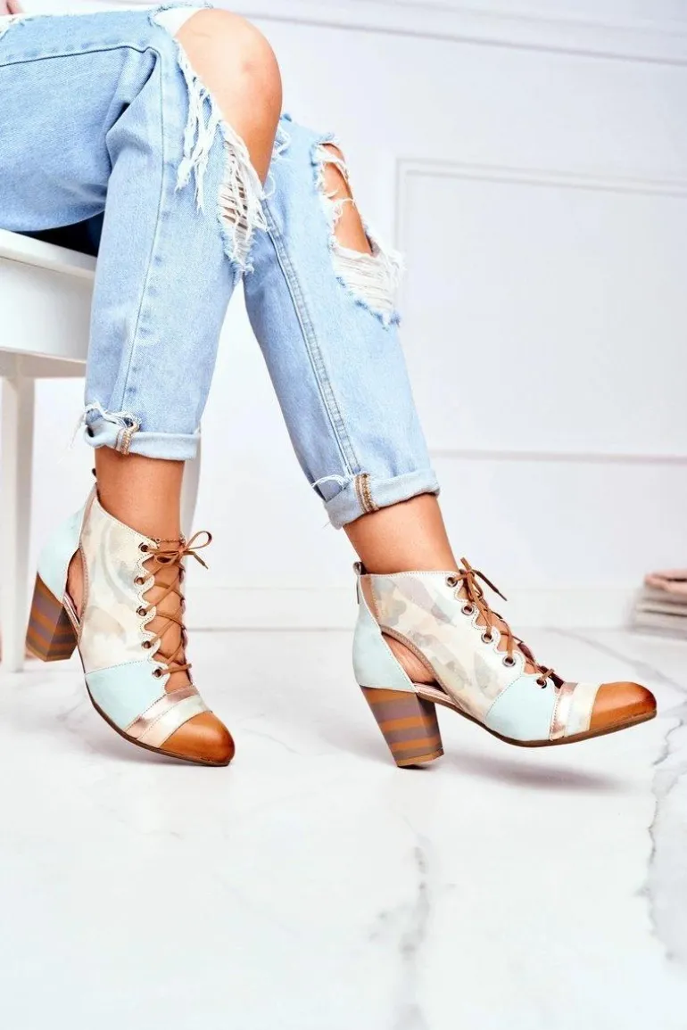 Botki Damskie Na Słupku Skórzane Maciejka Wiosenne 03938-04