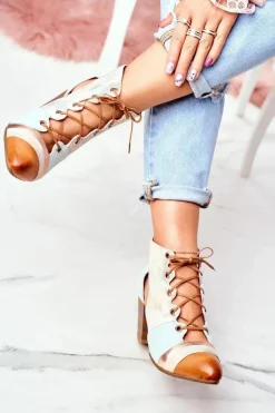 Botki Damskie Na Słupku Skórzane Maciejka Wiosenne 03938-04