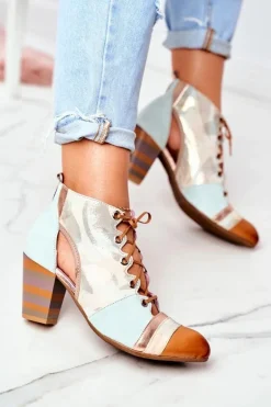 Botki Damskie Na Słupku Skórzane Maciejka Wiosenne 03938-04