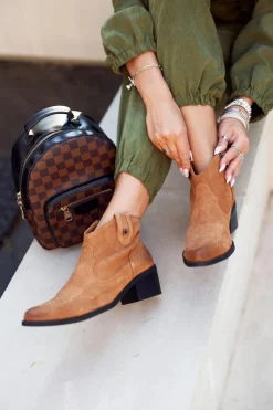 Botki Damskie Na Słupku Skórzane Big Star Camel GG274330