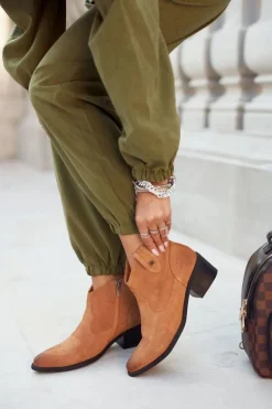 Botki Damskie Na Słupku Skórzane Big Star Camel GG274330