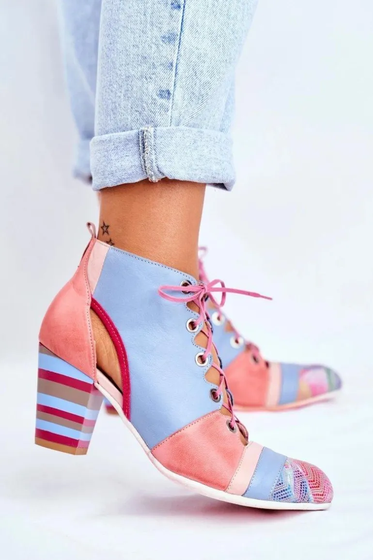 Botki Damskie Na Słupku Skórzane Maciejka Wiosenne 03938-15