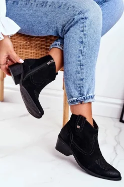 Botki Damskie Na Słupku Skórzane Big Star Czarne GG274329