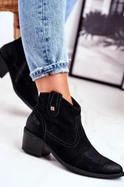 Botki Damskie Na Słupku Skórzane Big Star Czarne GG274329