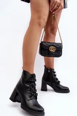 Botki Damskie Na Słupku Sznurowane D&A CR8120 Czarne