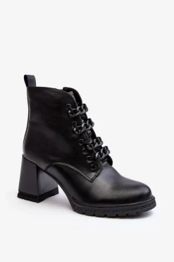 Botki Damskie Na Słupku Sznurowane D&A CR8120 Czarne