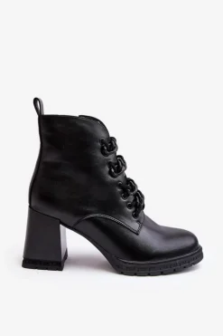 Botki Damskie Na Słupku Sznurowane D&A CR8120 Czarne