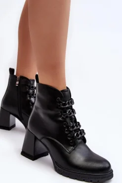 Botki Damskie Na Słupku Sznurowane D&A CR8120 Czarne