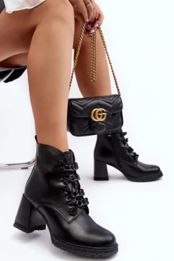 Botki Damskie Na Słupku Sznurowane D&A CR8120 Czarne