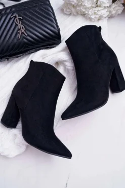 Botki Damskie Na Słupku W Szpic Zamszowe Czarne Summe