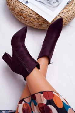 Botki Damskie Na Słupku W Szpic Zamszowe Fioletowe Summe